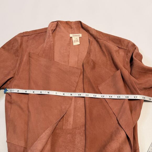 Sundance Jacket Womens 4 Blush Pink Suede Waterfall Drape Open Front Peplum - Picture 7 of 9